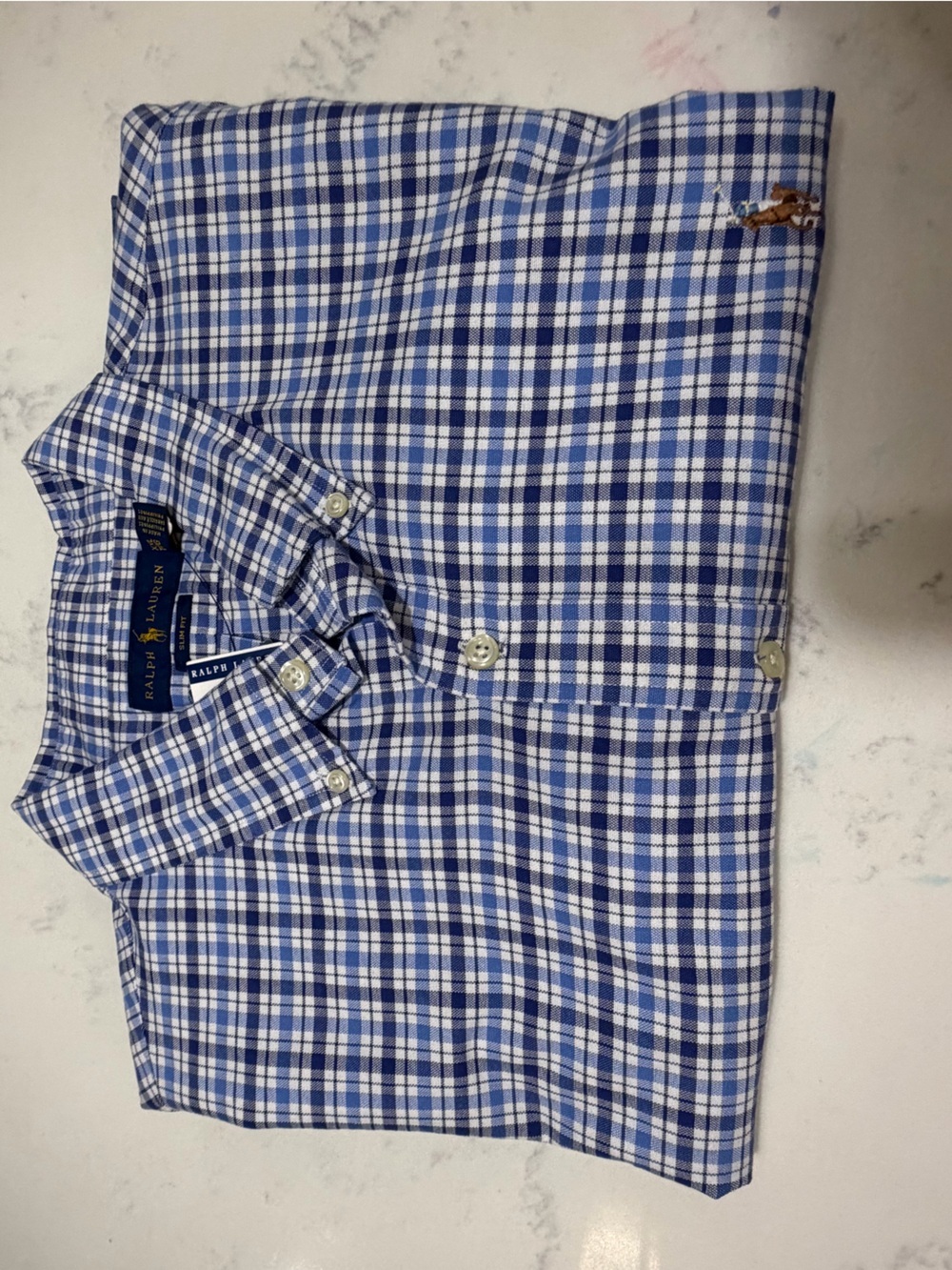 Ralph Lauren Short-Sleeve Blue Plaid Button-Down Shirt - Picture 4 of 10